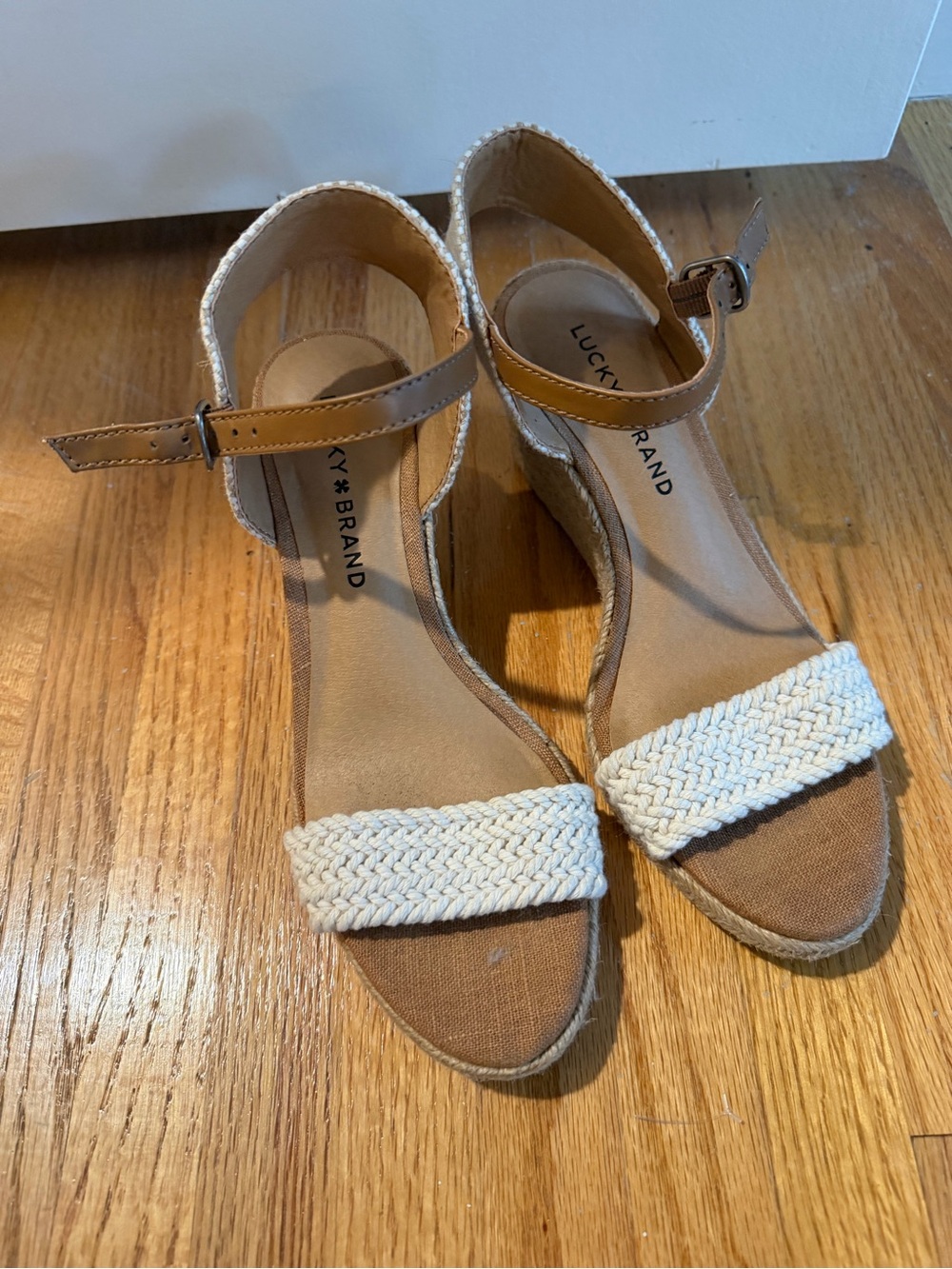 Lucky Brand Beige Espadrille Wedge Sandals